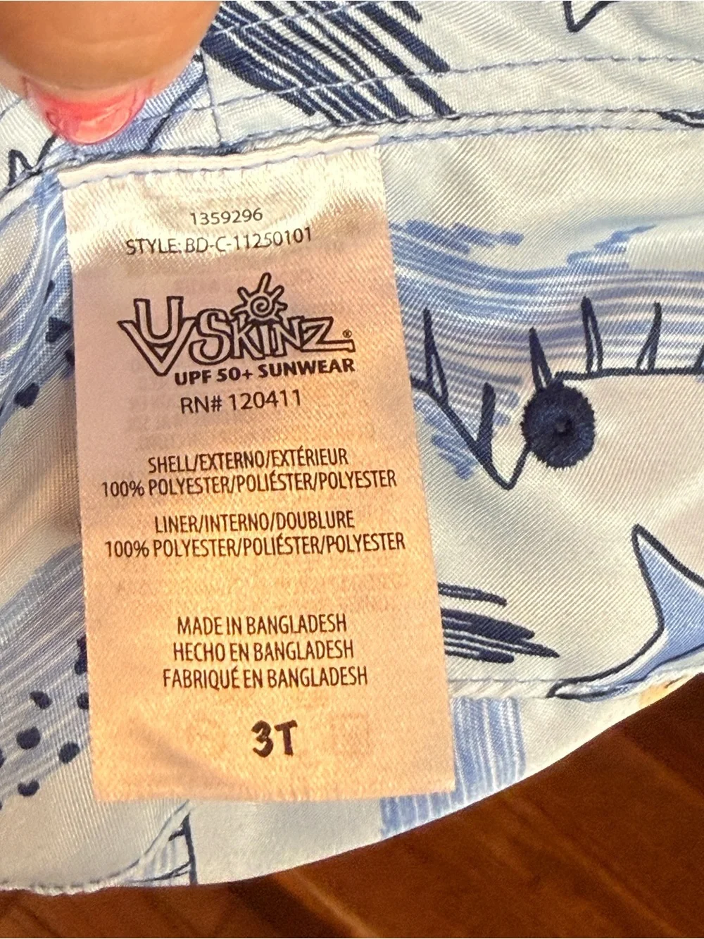 UV Skinz Kids 3-Piece Swim Suit Set Shark Blue UPF 50+ size 3T